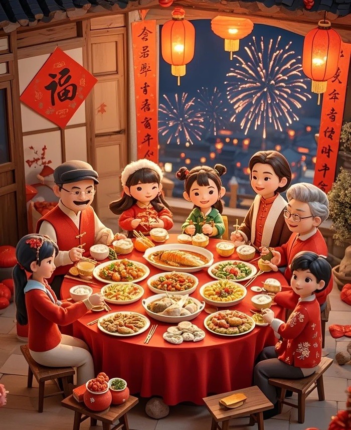 hình ảnh Tết chibi gia đình siêu hạnh phúc