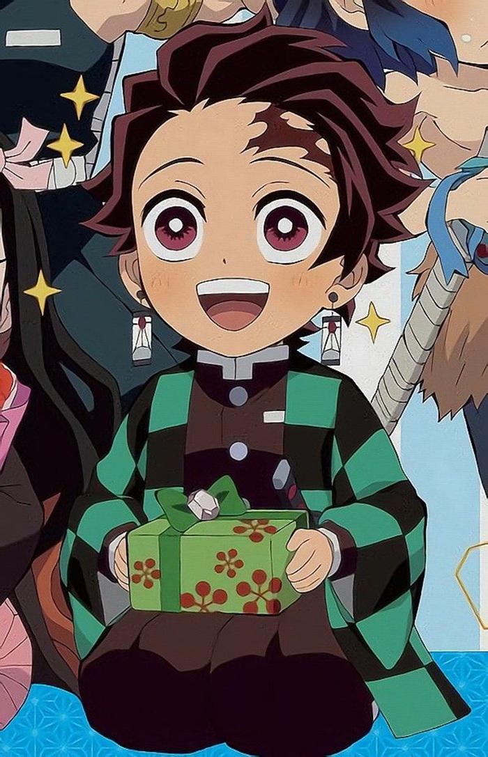 hình ảnh avatar Tanjiro chibi cầm hộp quà