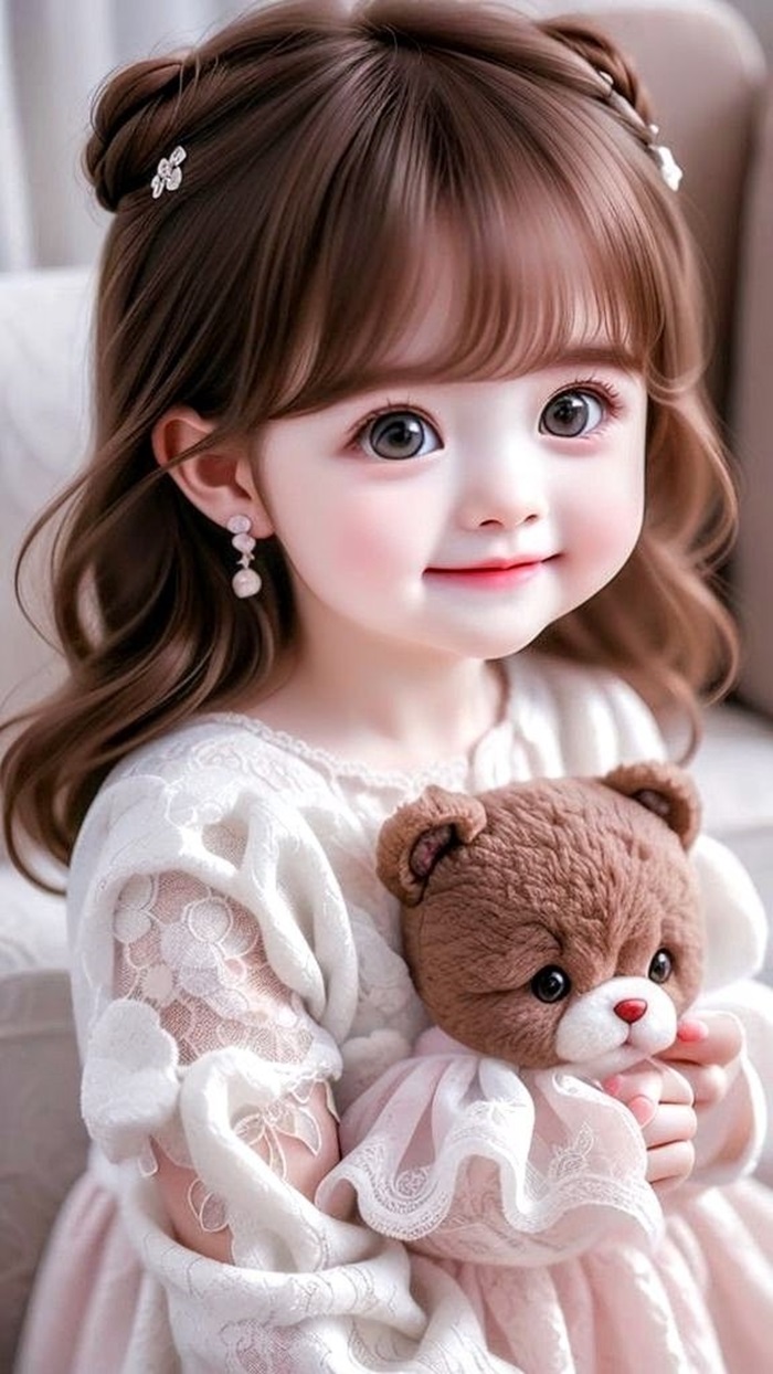 hình ảnh bé gái chibi cầm gấu bông