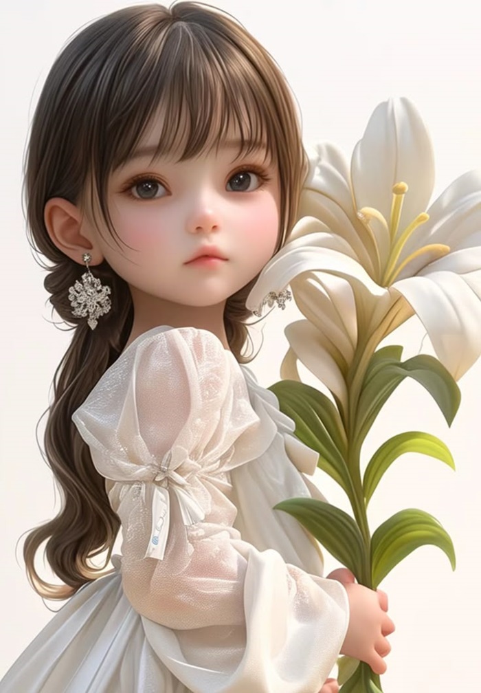 hình ảnh bé gái chibi cầm hoa lan