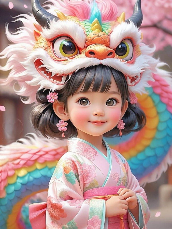 hình ảnh bé gái chibi đội đầu kì lân