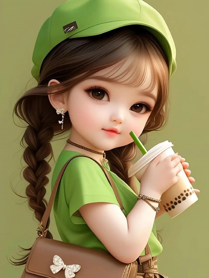 hình ảnh bé gái chibi đội mũ xanh