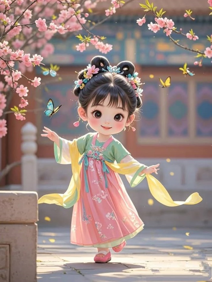 hình ảnh bé gái chibi hanbok