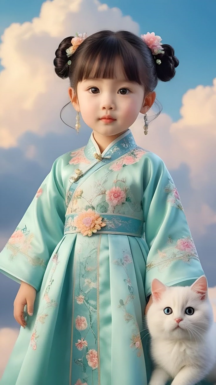 hình ảnh bé gái chibi với mèo