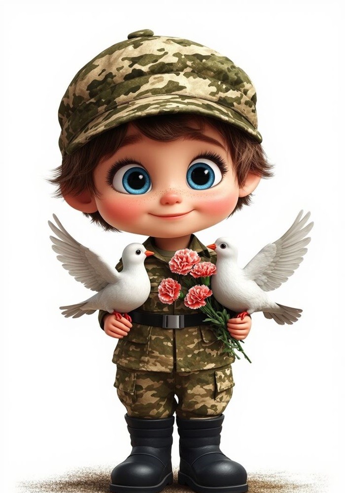 hình ảnh chú bộ đội chibi cầm bồ câu
