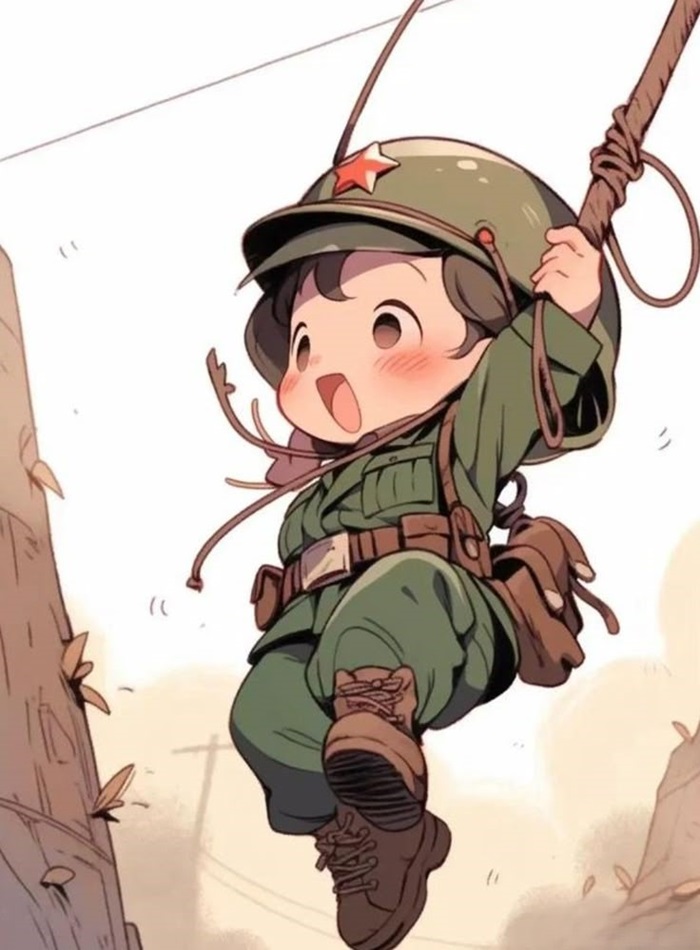hình ảnh chú bộ đội chibi đu dây