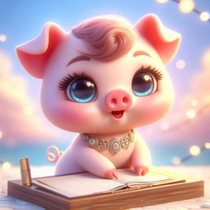 hình ảnh heo chibi chăm chỉ