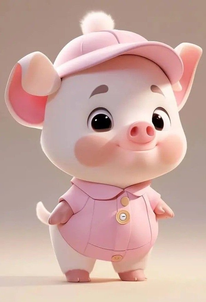 hình ảnh heo chibi đội mũ