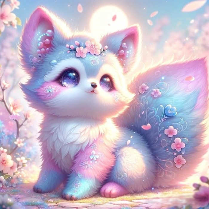 hình ảnh hồ ly chibi đính hoa