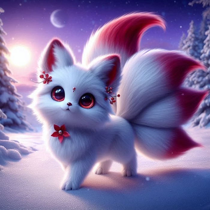 hình ảnh hồ ly chibi đuôi đỏ