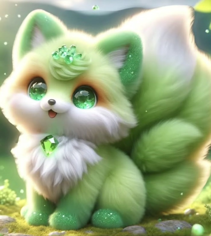 hình ảnh hồ ly chibi duôi xanh
