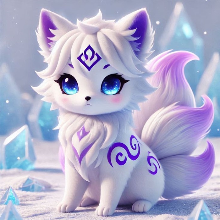 hình ảnh hồ ly chibi tai tím