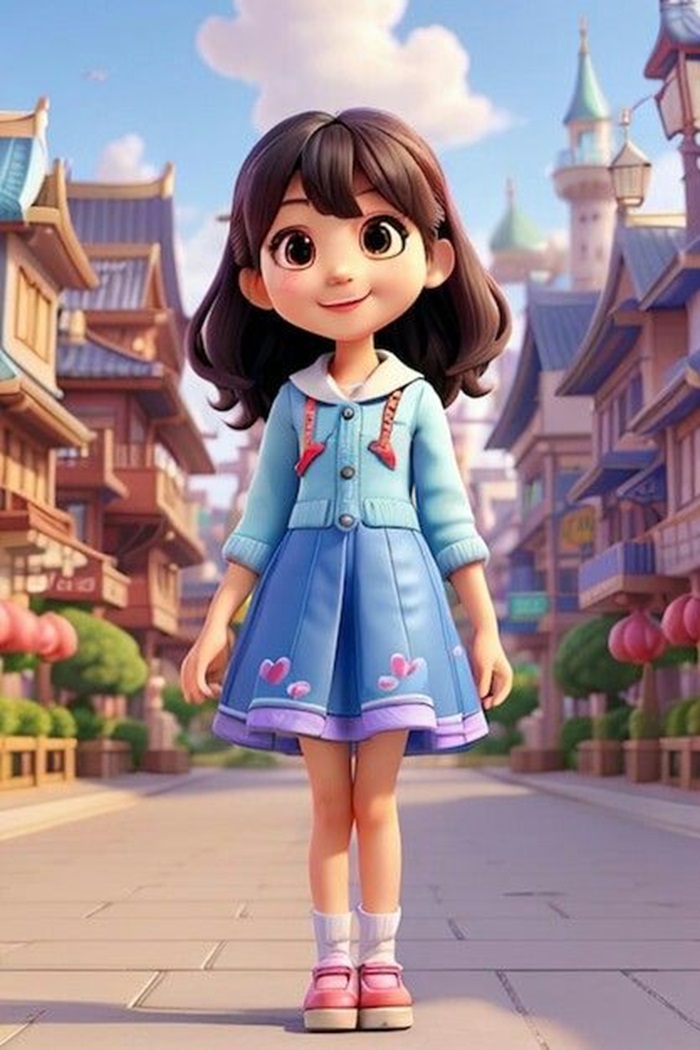 hình ảnh học sinh chibi mặc váy xanh