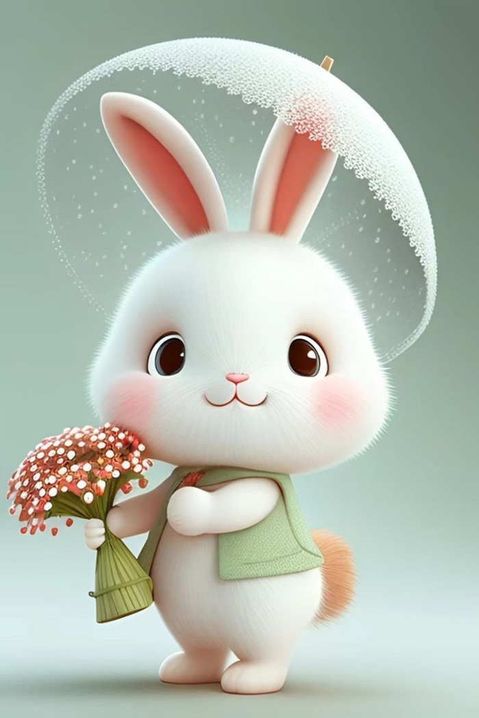hình ảnh thỏ chibi cầm ô