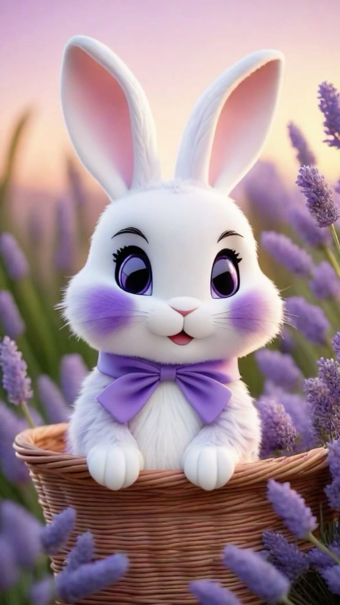 hình ảnh thỏ chibi đeo nơ tím