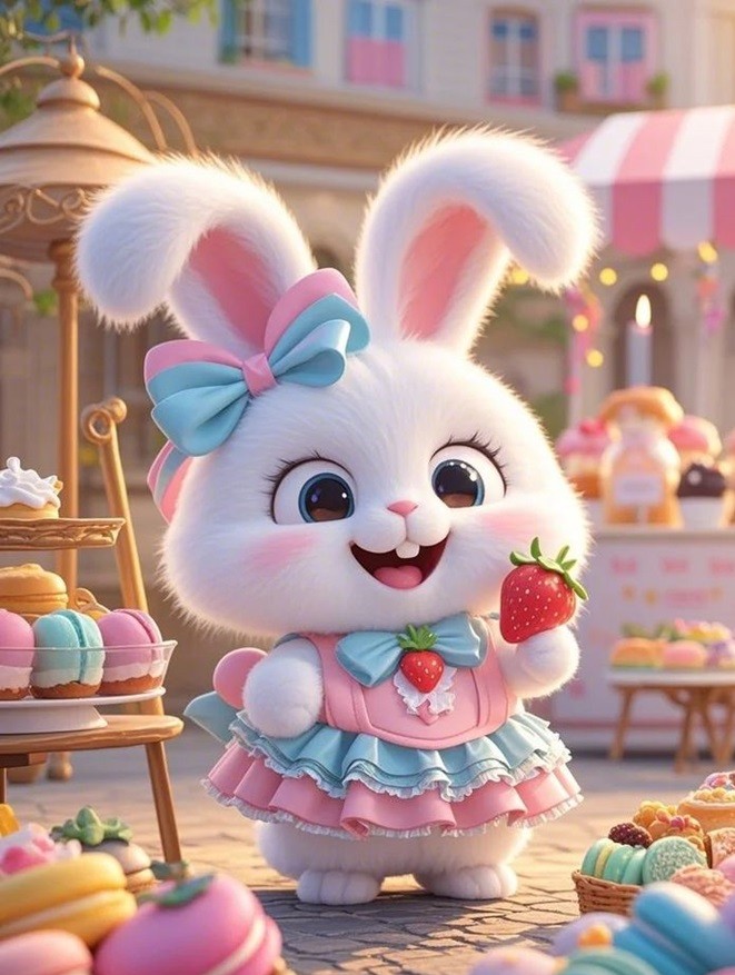 hình ảnh thỏ chibi đeo nơ