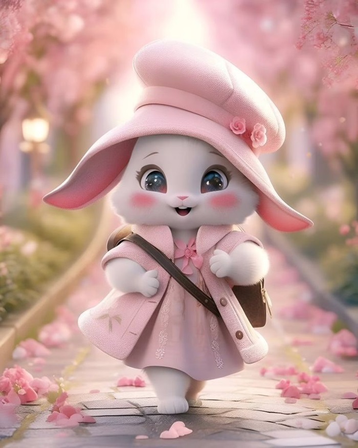 hình ảnh thỏ chibi đội mũ hồng
