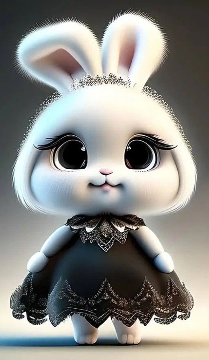 hình ảnh thỏ chibi váy đen