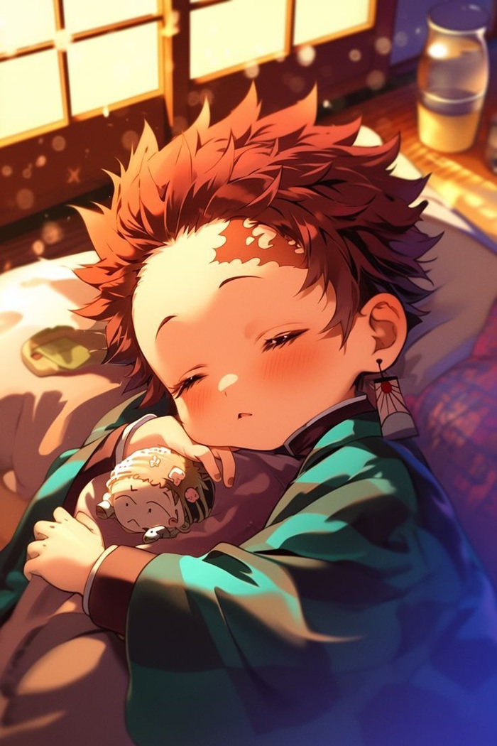 hình avatar Tanjiro chibi ngủ