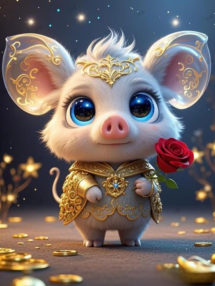 hình heo chibi cầm hoa hồng