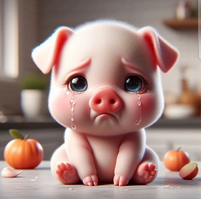hình heo chibi đang khóc