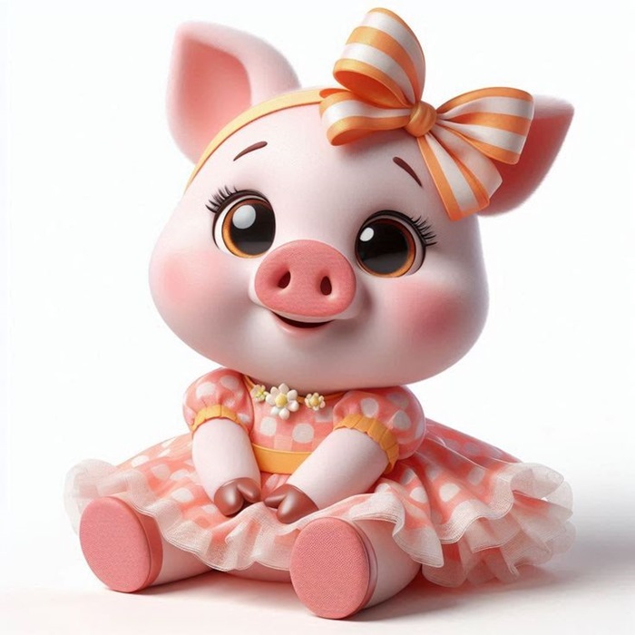 hình heo chibi đeo nơ