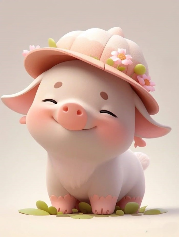 hình heo chibi đội mũ hồng