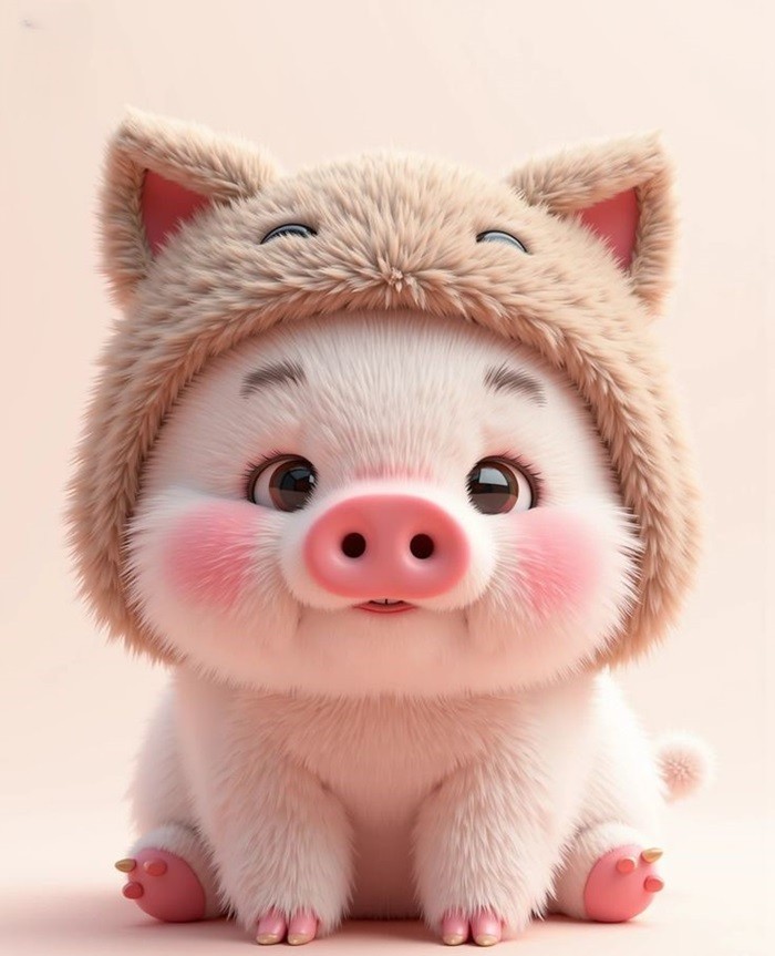 hình heo chibi đội mũ lông