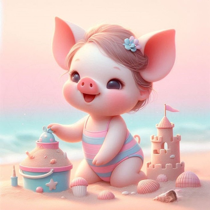 hình heo chibi nghịch cát