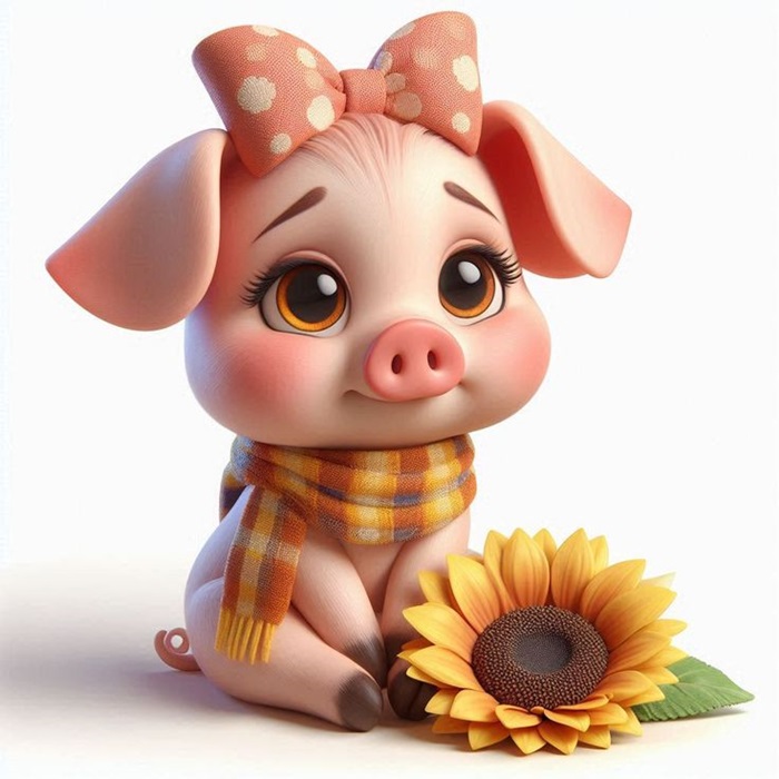 hình heo chibi với hoa hướng dương
