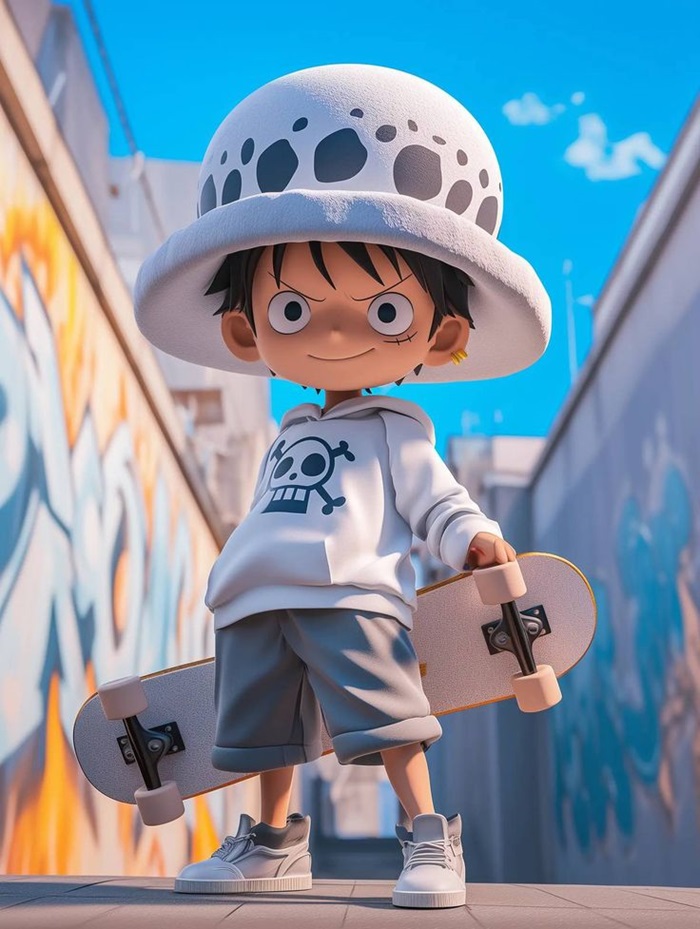 hình luffy chibi đội mũ trắng