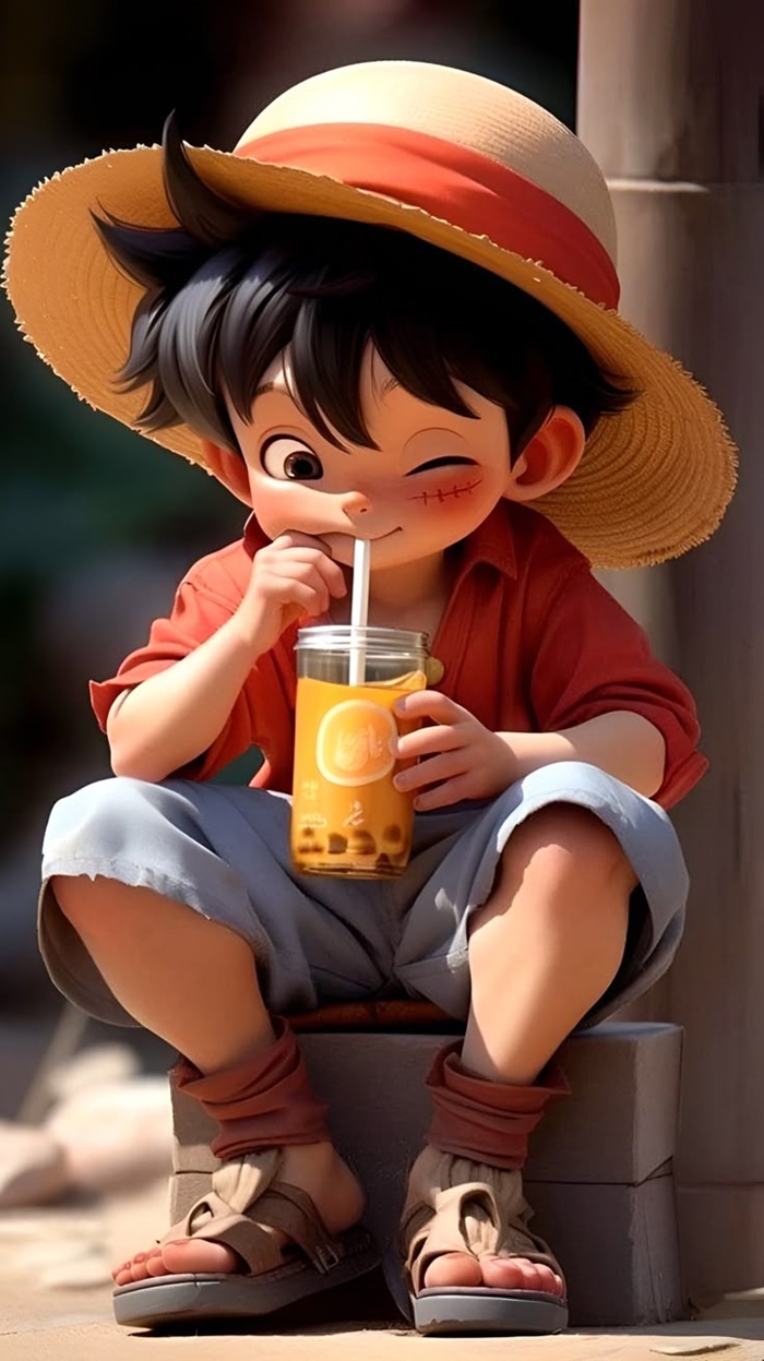 hình luffy chibi uống nước