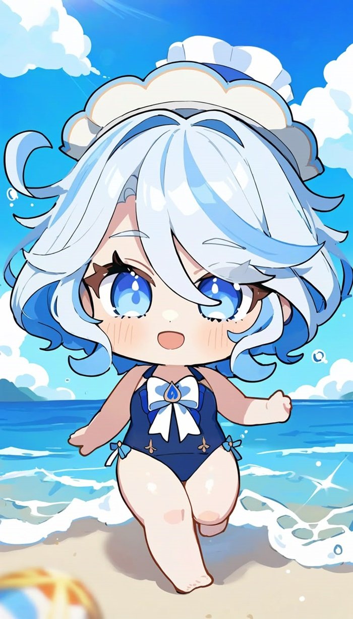 hình nền Furina Chibi đi biển