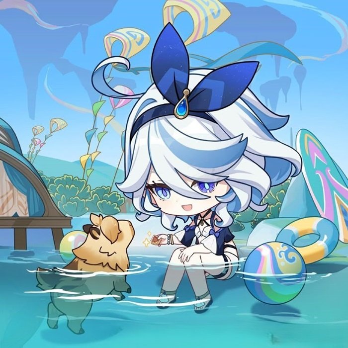 hình nền Furina Chibi đi bơi