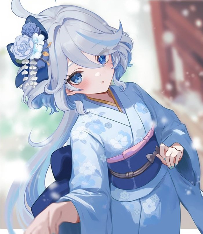 hình nền Furina Chibi mặc kimono