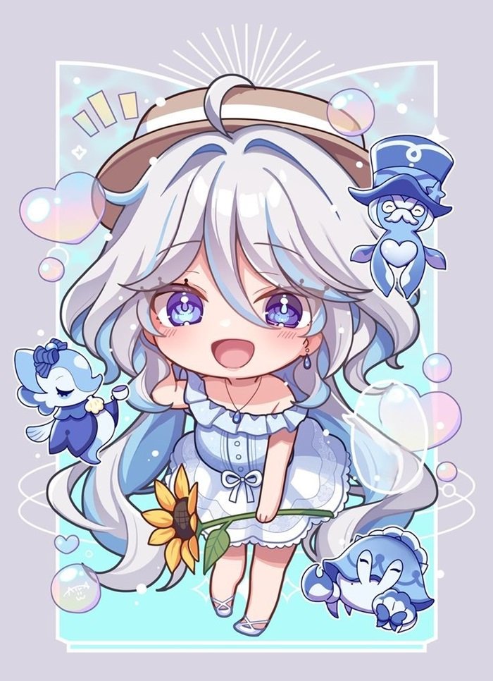 hình nền Furina Chibi nhiều màu