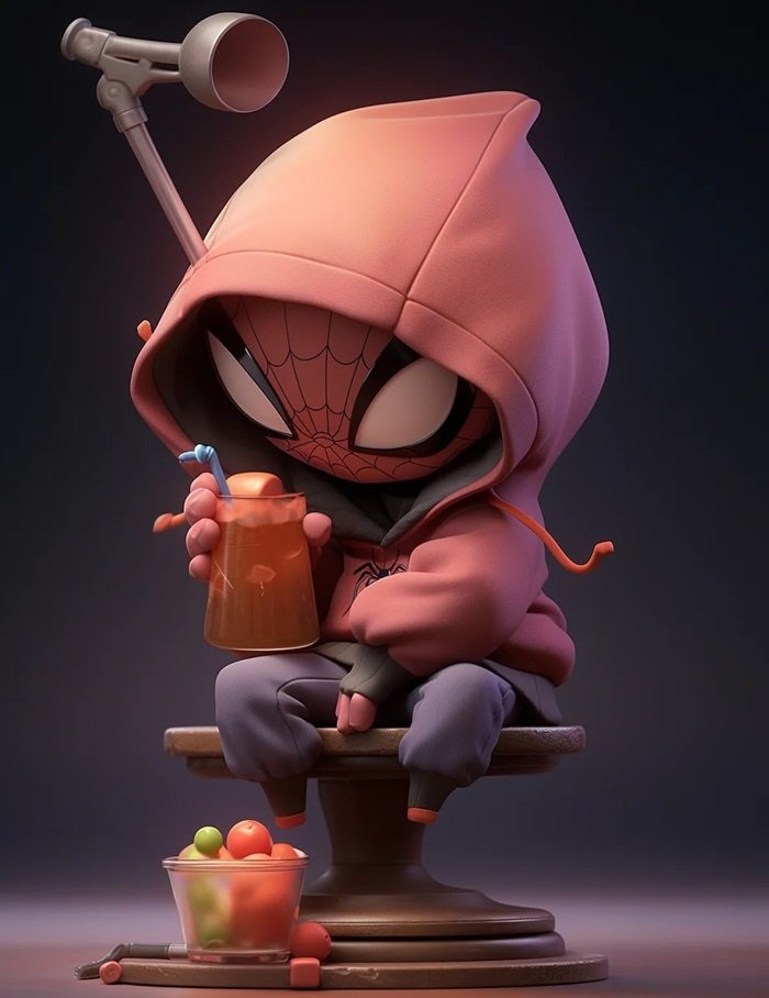 hình nền Spider Man chibi 3D uống nước