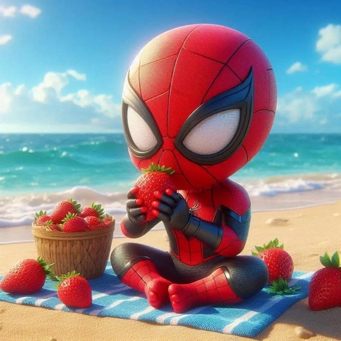 hình nền Spider Man chibi ăn dâu