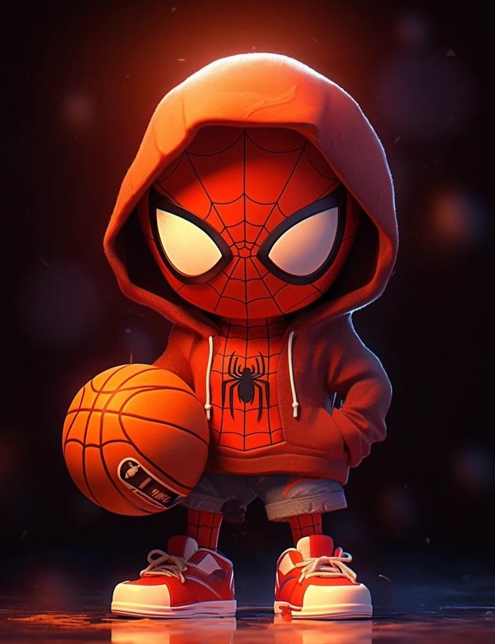 hình nền Spider Man chibi cầm bóng