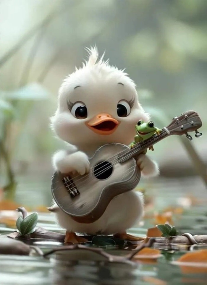 hình nền con vịt chibi cầm đàn