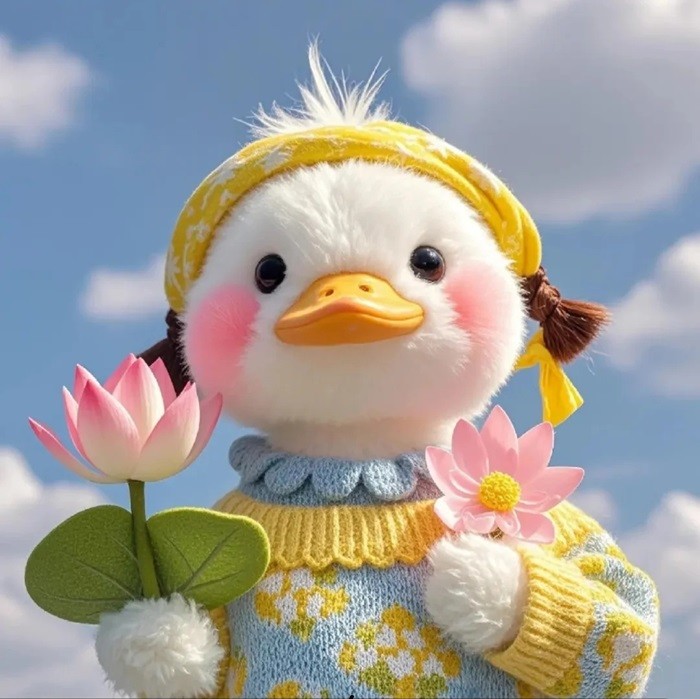 hình nền con vịt chibi cầm hoa sen