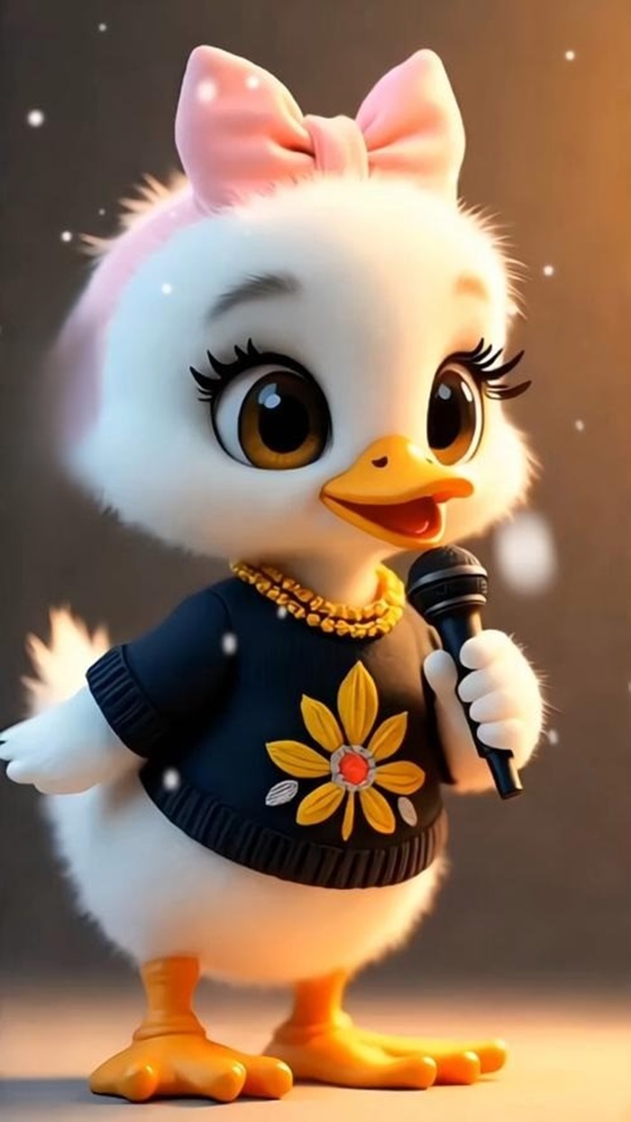 hình nền con vịt chibi đeo nơ hồng