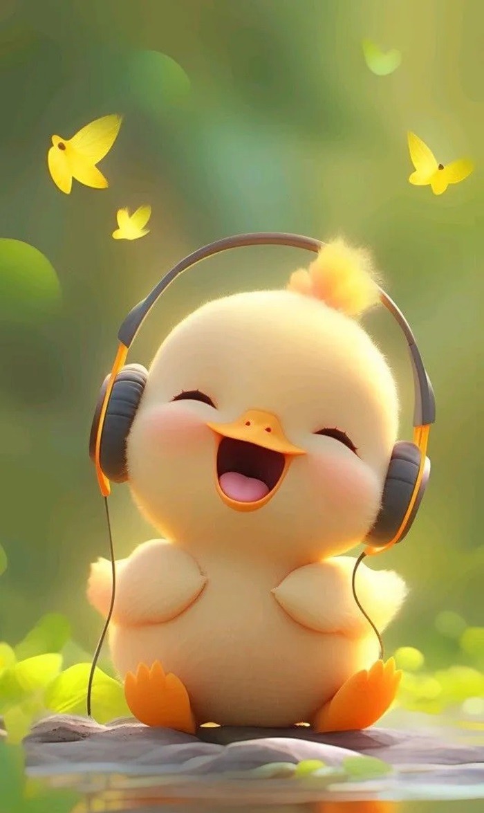 hình nền con vịt chibi đeo tai nghe