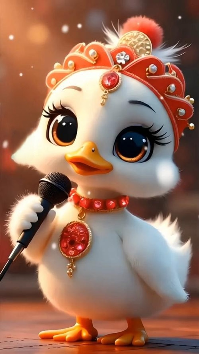 hình nền con vịt chibi đội mũ đỏ