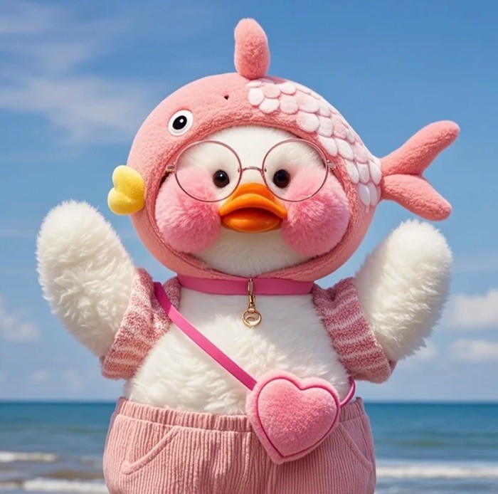 hình nền con vịt chibi đội mũ hồng