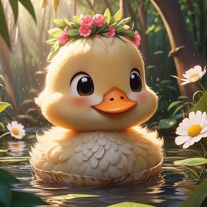 hình nền con vịt chibi đội vòng hoa