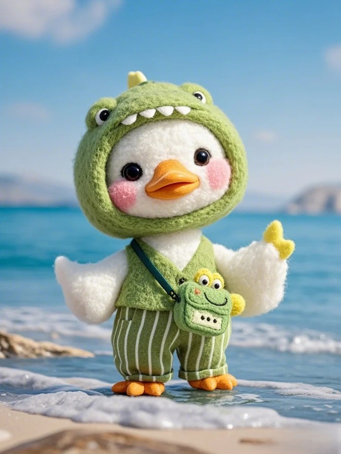 hình nền con vịt chibi màu xanh lá cây