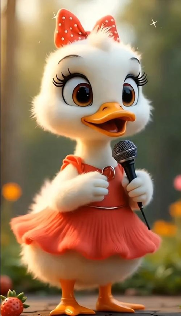 hình nền con vịt chibi váy đỏ
