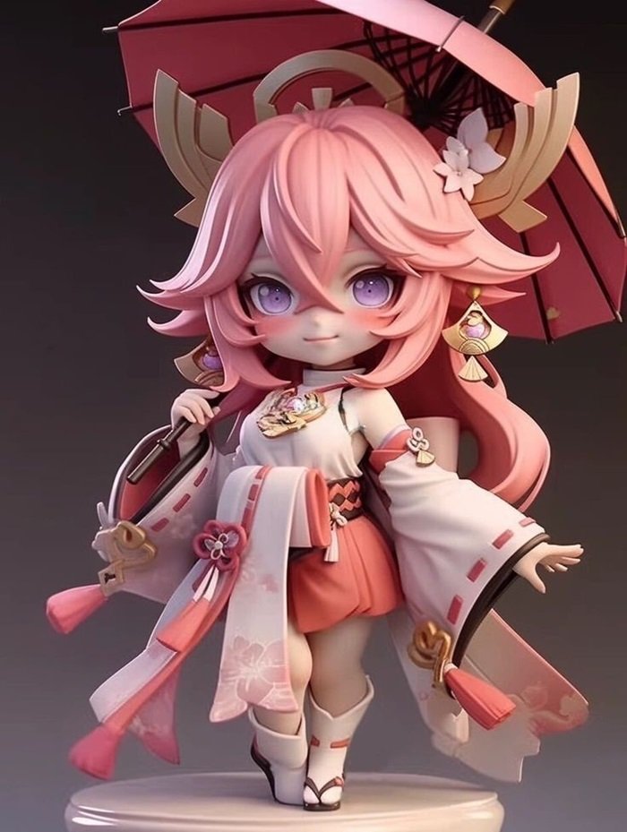hình nền yea miko chibi 3D che ô