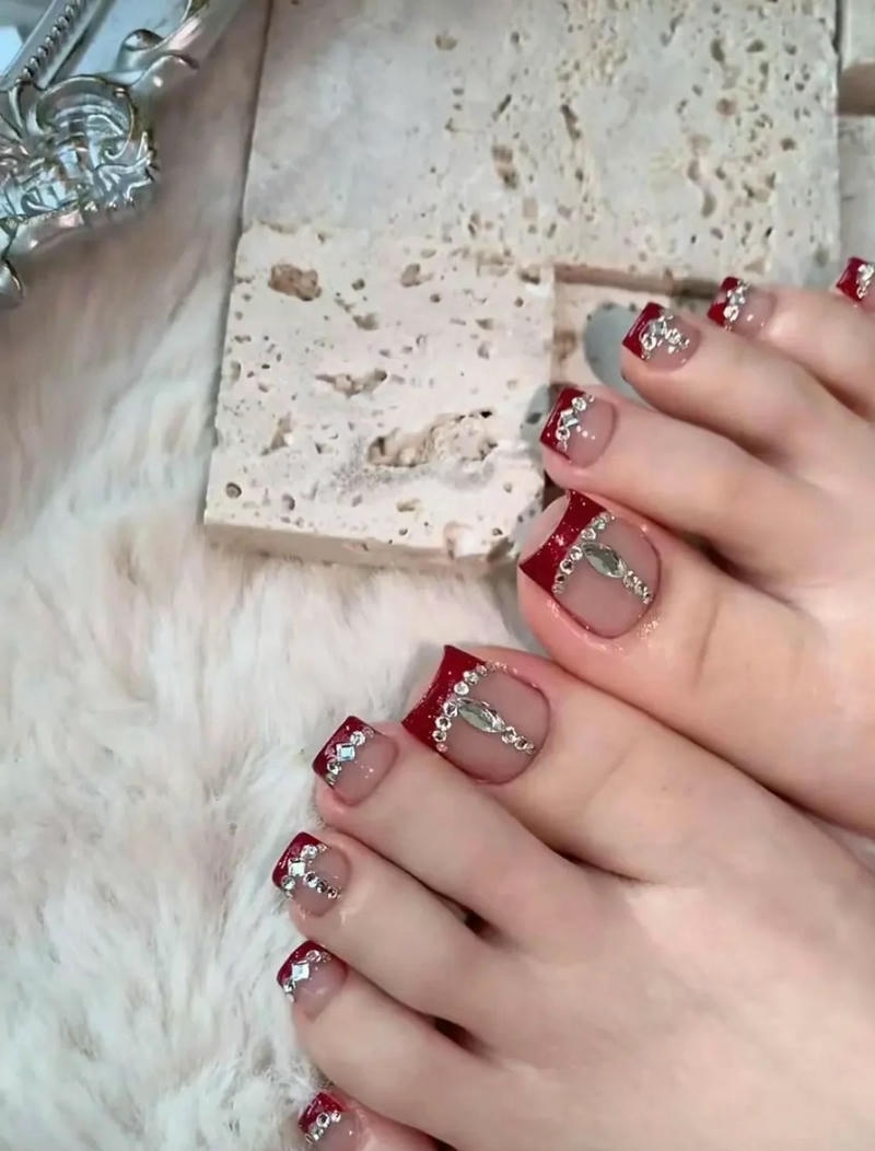 nail chân đính đá sơn đầu móng